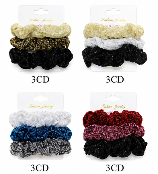 3 Pc Set Glitter Velvet Hair Scrunchies Dark Colors .70 each set
