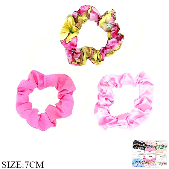 3 Pc Set Satin & Floral Hair Scrunchie .70 each set