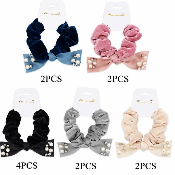 Velvet Pearl Bow Hair Scrunchie .70 each