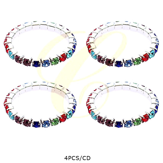 4 Pc Set Silver Multicolor Rhinestone Stretch Toe Ring Set .70 per set