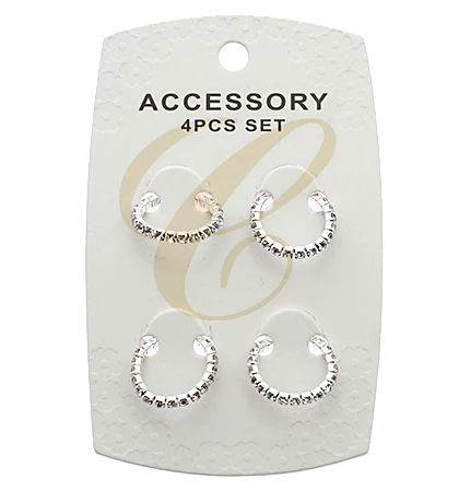 4 Pc Set Silver Clear Rhinestone Stretch Toe Ring Set .70 per set