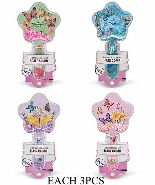 Butterfly Paddle Hairbrush Glitter Liquid Design $1.50 each