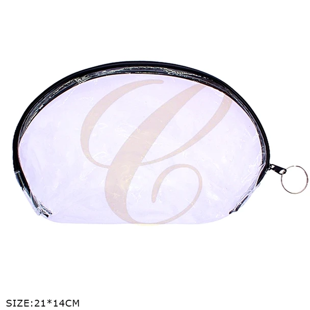 7.5" x 5.5" Transparent Vinyl Cosmetic Bags w/ Black Trim & Zipper .70 each