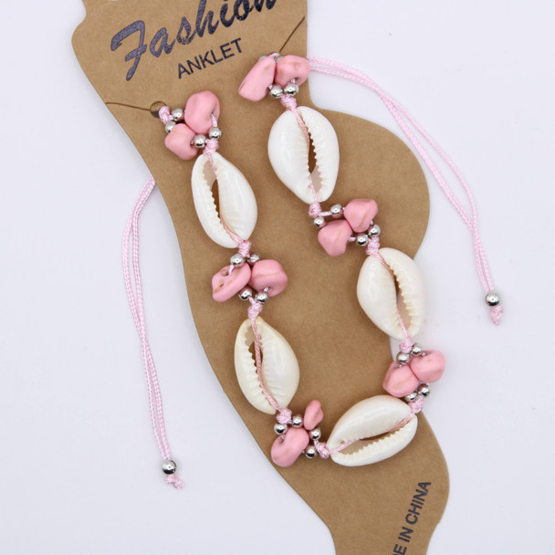 Cowrie Shell w/ Chipped Stone Adjustable Anklet .70 each