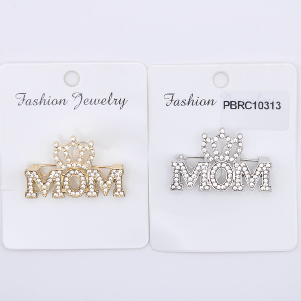 Rhinestone “MOM” Crown Brooch .70 each