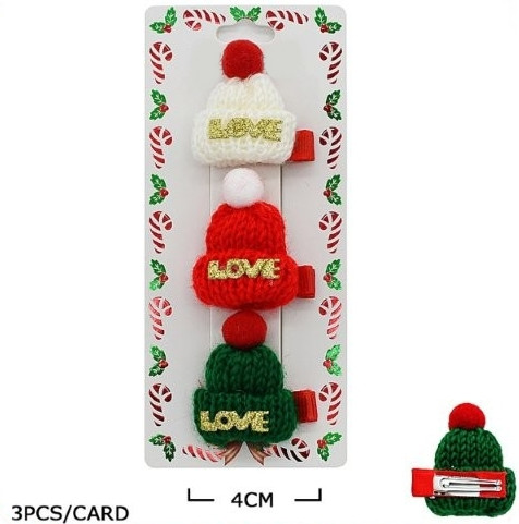 3 Pc Set Christmas Mini Knit Hat Hair Clips .70 each set