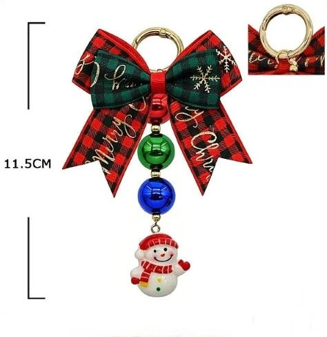 4.5" Christmas Plaid Bow Keychain with Jingle Bells & Holiday Charm .75 each