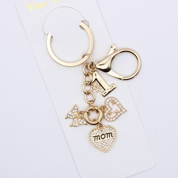 Rhinestone “MOM” Heart & Butterfly Charm Keychain .70 each