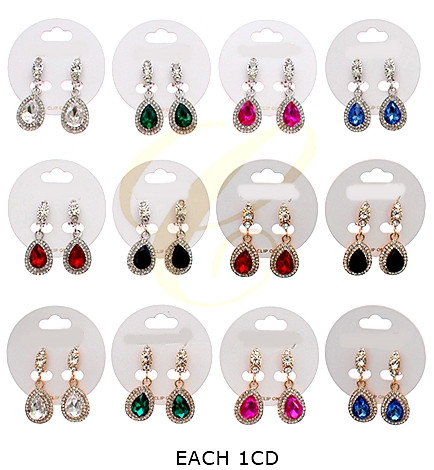 1.5" Crystal with Rhinestones Clip-On Teardrop Earrings .70 each pair