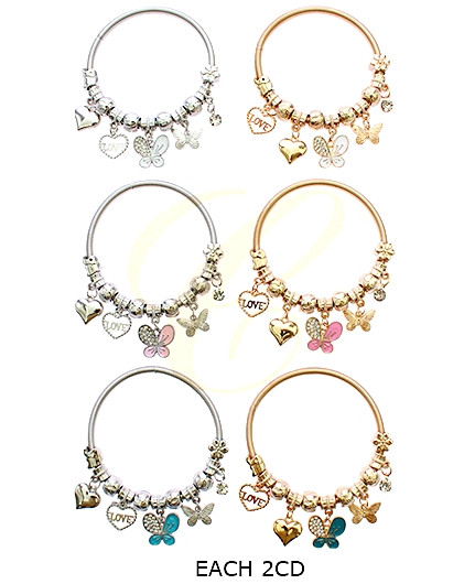 Spring Style Gold & Silver Butterfly Charm Bracelet .70 each