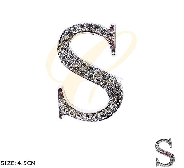 1.7" Sparkling Rhinestone Initial Brooch Silver Color .70 each