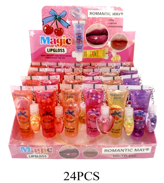 Moisturizing Lip Gloss with Heart Keychain Charms 24 pcs per display box .75 each