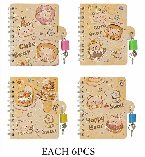 Cute Bear Lock & Key Spiral Diary / Notebook 24 pcs per display box .75 each