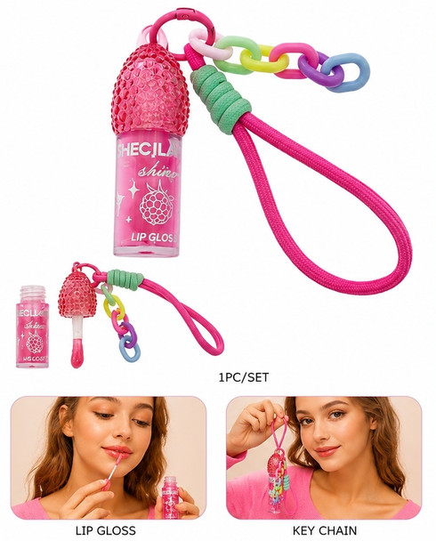 Sweet Raspberry  Lip Gloss Keychain + Wrist Strap 24 pcs per display $1.50 each