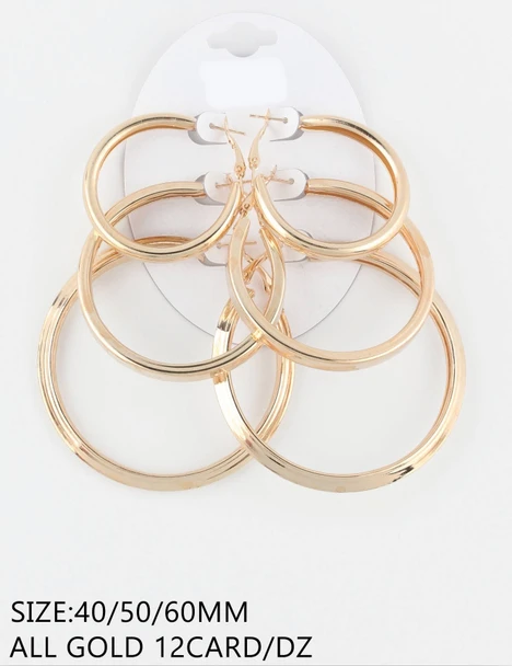 Gold Hoop Earrings 3-Size Assortment .70 each set