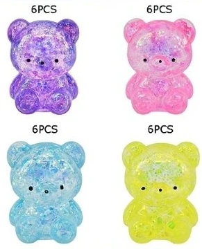 2" Glitter Teddy Bear Squishy Toy 24 pcs per display .75 each