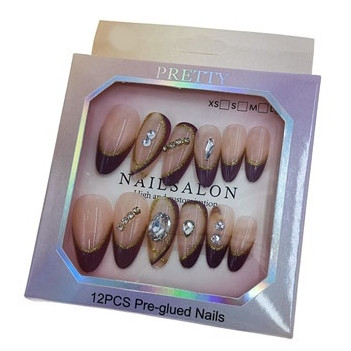12-Piece Pre-Glued Rhinestone Press-On Nails .75 each
