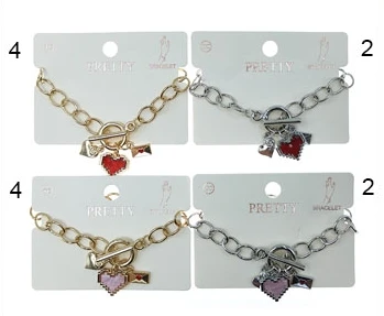 Gold & Silver Chain Pixel Heart & Love Charm Bracelet .70 each