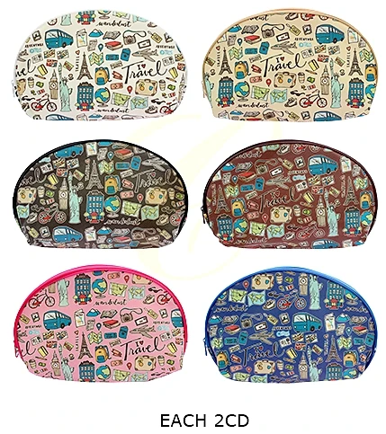 8.3" Travel Print Cosmetic / Makeup Bag .70 each