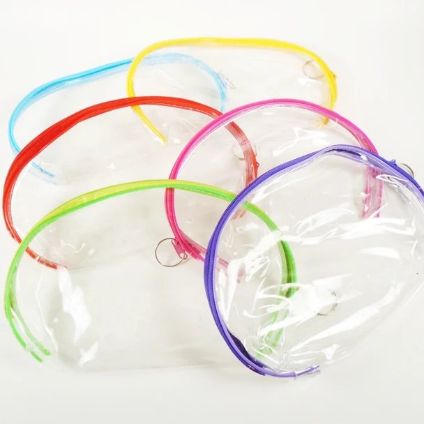 7.5" x 5.5" Transparent Vinyl Cosmetic Bags w/ Color Trim & Zipper .70 each