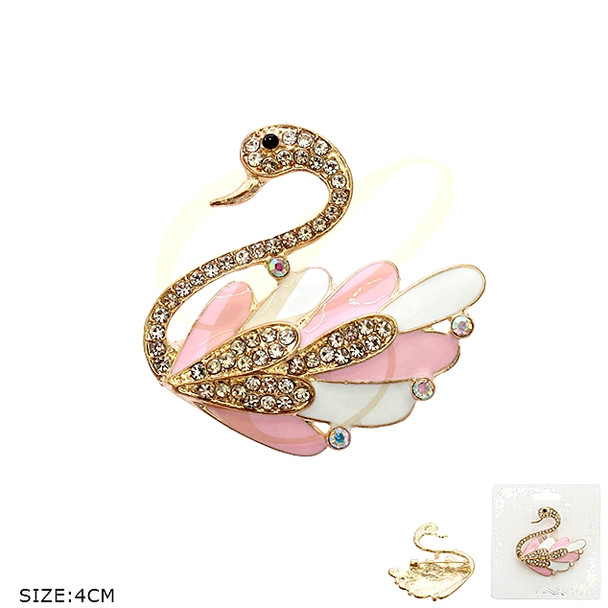 1.6" Rhinestone & Enamel Swan Brooch .70 each