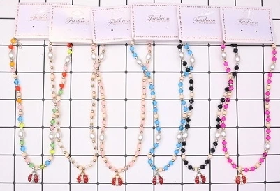 Ladybug Pendant Necklace with Pearl & Floral Beads .70 each