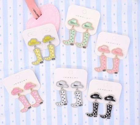 Rhinestone Cowgirl Hat & Western Boot Dangle Earrings .70 each pair