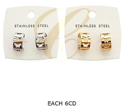 0.8" Stainless Steel Butterfly Cutout Hoop Earrings .70 each pair