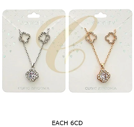 Cubic Zirconia Quatrefoil Pendant Necklace & Stud Earring Set .70 each set