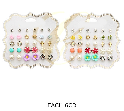 15 Pair Floral, Cross & Rhinestone Fashion Stud Earring Set .70 each set