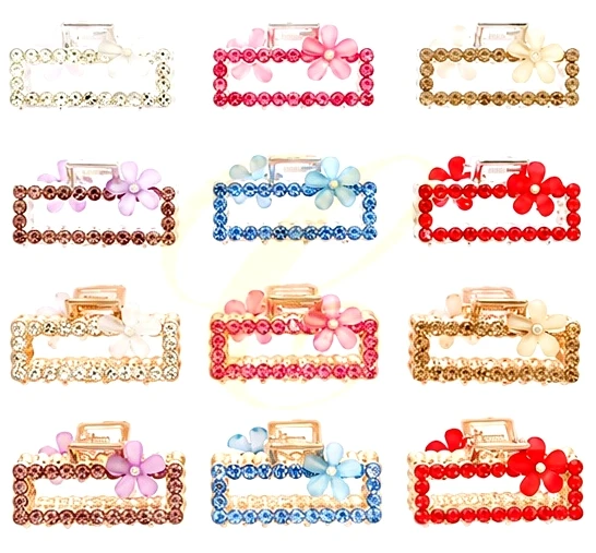 1.8" Rhinestone Rectangle Flower Hair Claw Clip .70 each