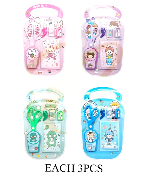 Kids' 5 Pc Cartoon Stationery Set with Safety Scissors .75 each