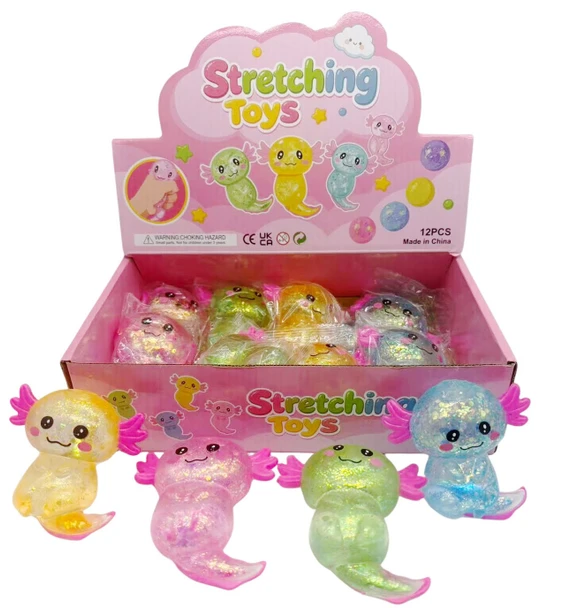 3.7" Glitter Axolotl Squishy Fidget Toys 12 Pc Display $1.50 each