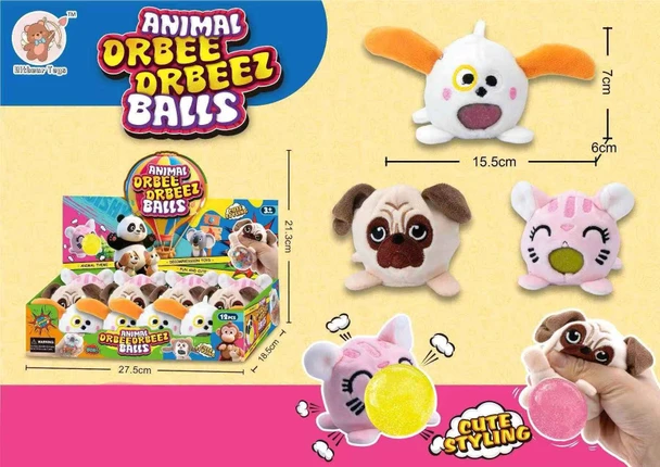 2.8" Animal Squeeze Balls with Plush Character Covers 12 Pc Display $2.00 each