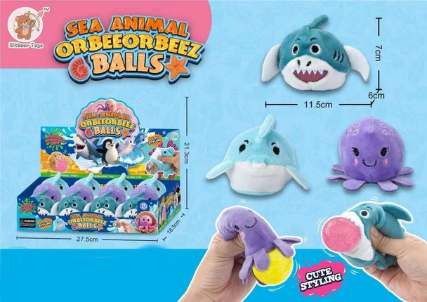 2.8" Sea Animal Squeeze Balls with Plush Character Covers 12 Pc Display $2.00 each