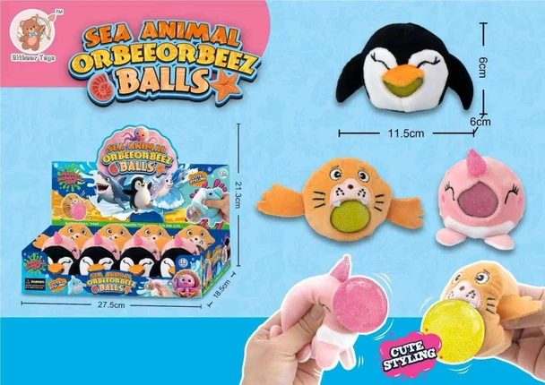 4.5" Sea Animal Squeeze Balls with Plush Character Covers 12 Pc Display $2.00 each