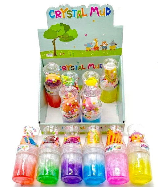 6" Large Crystal Mud Slime Jar with Dessert Squishy 12 pcs per display box $1.00 each