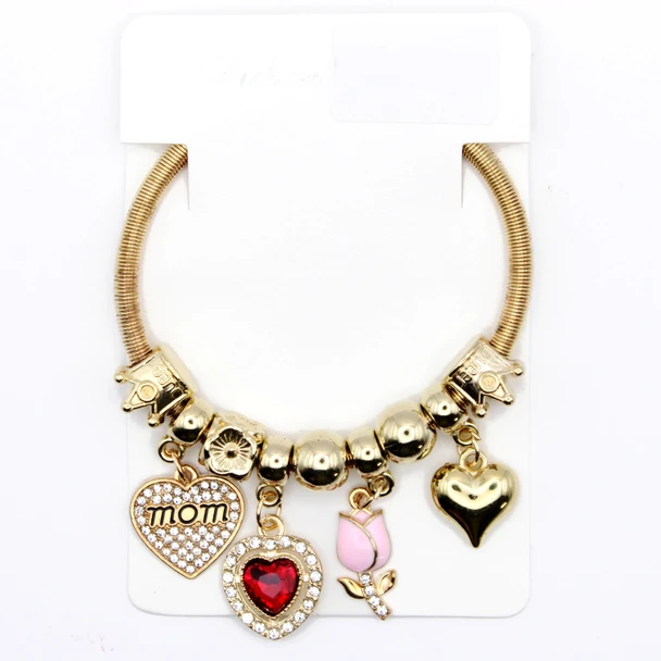 Mom Heart & Rose Charm Bracelet with Rhinestones .70 each