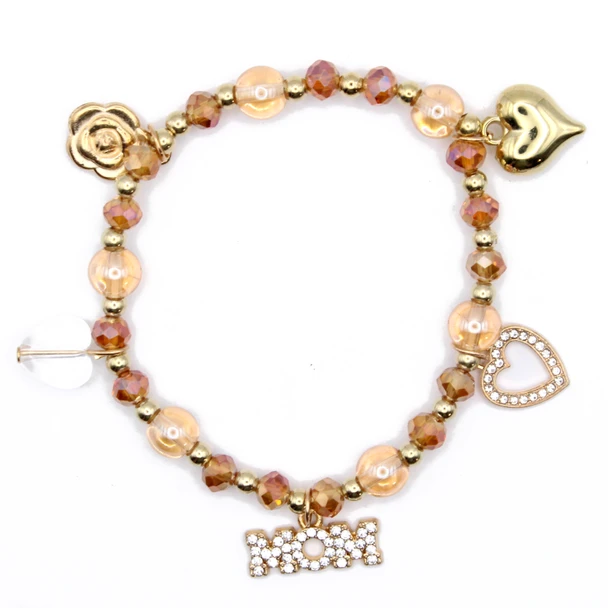 Crystal Beaded MOM Charm Stretch Bracelet .70 each