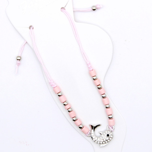 Pastel Beaded Rhinestone Dolphin Charm Adjustable Anklet .70 each