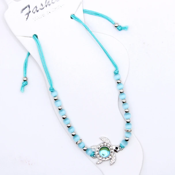 Pastel Beaded Rhinestone Turtle Charm Adjustable Anklet .70 each