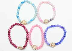 White Turtle w/ Asst Color Marble Bead Stretch Bracelet .70 each
