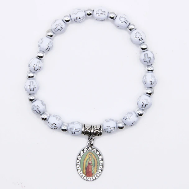 Our Lady of Guadalupe Cross Beaded Stretch Bracelet .70 each