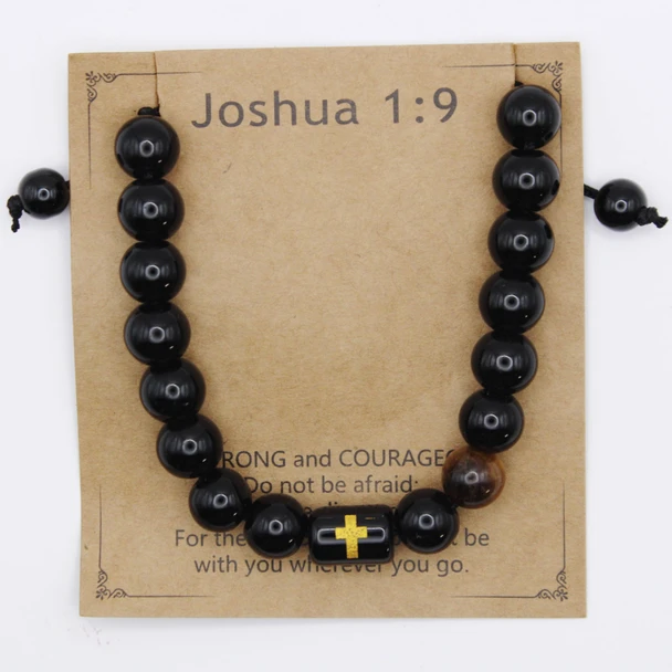 Men's Black Beaded Adjustable Cross Bracelet .70 each