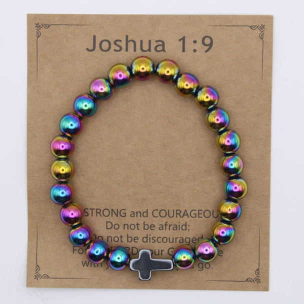Multicolor Beaded Stretch Bracelet with Hematite Cross .70 each