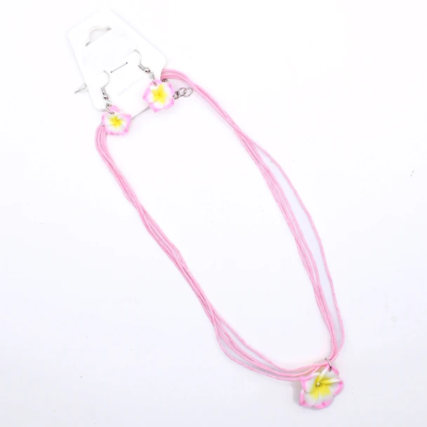 Hawaiian Plumeria Flower Braided Cord Necklace & Earring Set .70 each set