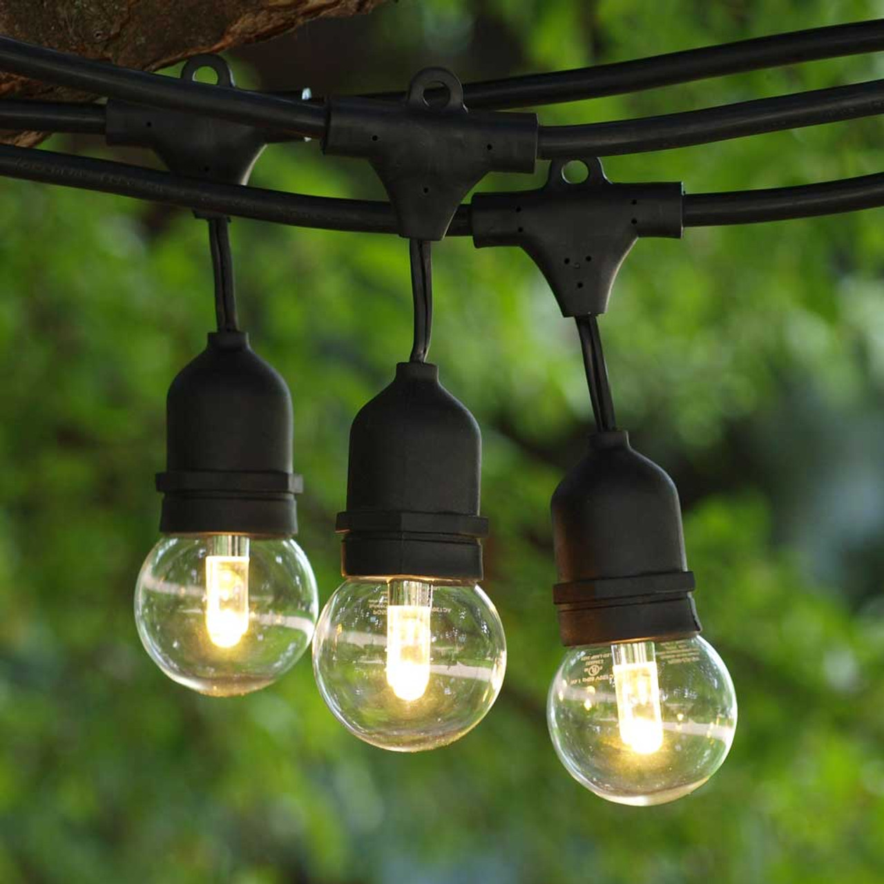 LED Outdoor String Light - 100 ft Black Suspended LED G50 Prof Bulb WW