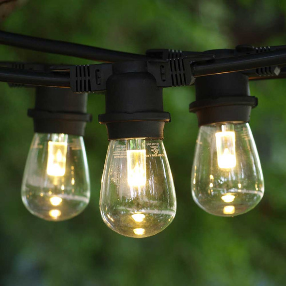 Black Outdoor String Light & Professional LED S14 Bulbs (warm white)