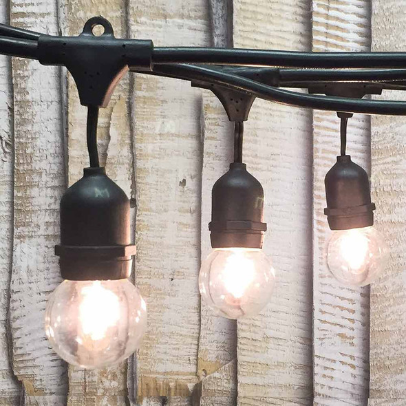 100' Black Commercial String Light, Suspended Socket & G50 Bulbs