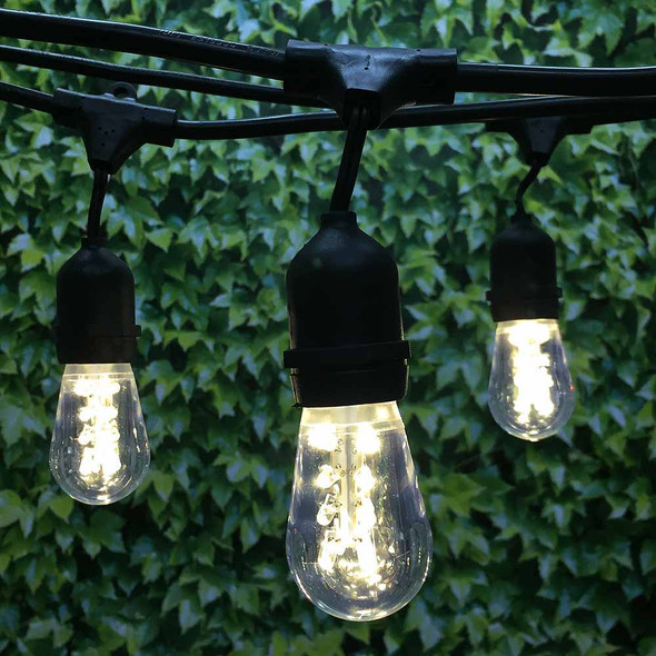 100' Black LED Commercial String Light, Suspended Sockets & Premium LED S14 Bulbs